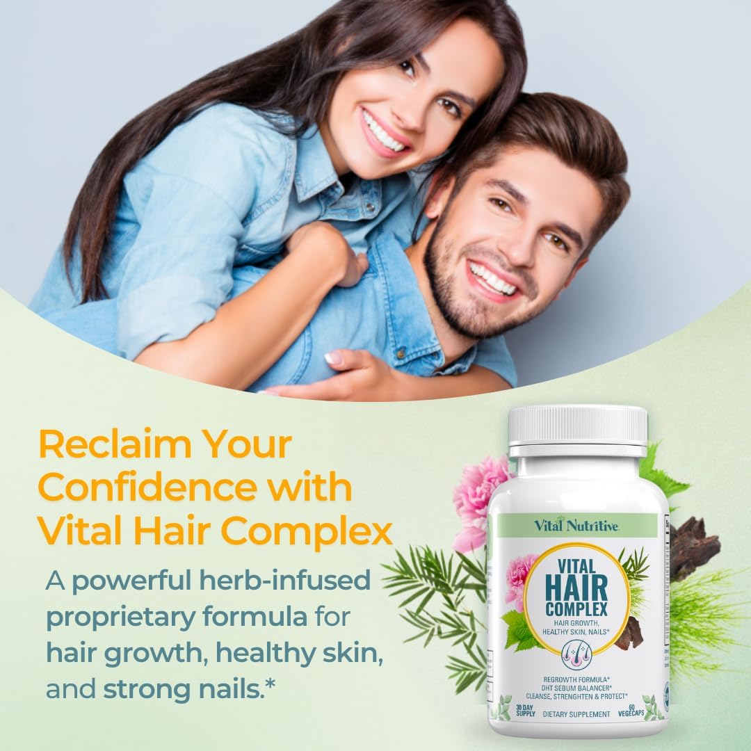 VITAL NUTRITIVE Vital Hair Complex – Biotin & Vitamin B Hair Vitamins for Women & Men – Supports Healthy Hair, Skin & Nails – Hormone