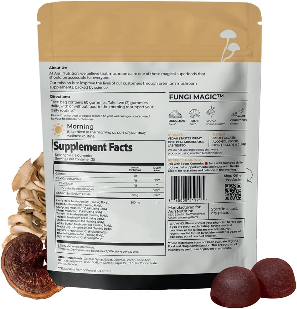 Auri Nutrition Super Mushroom Daily Gummies – All-in-One Functional Gummy