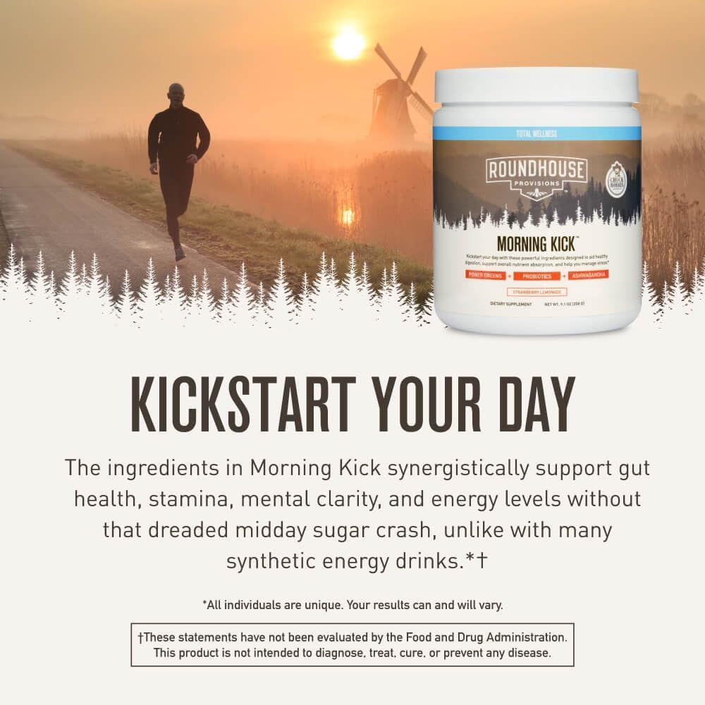 ROUNDHOUSE PROVISION Morning Kick, Zero Sugar Greens Superfood Powder supplement