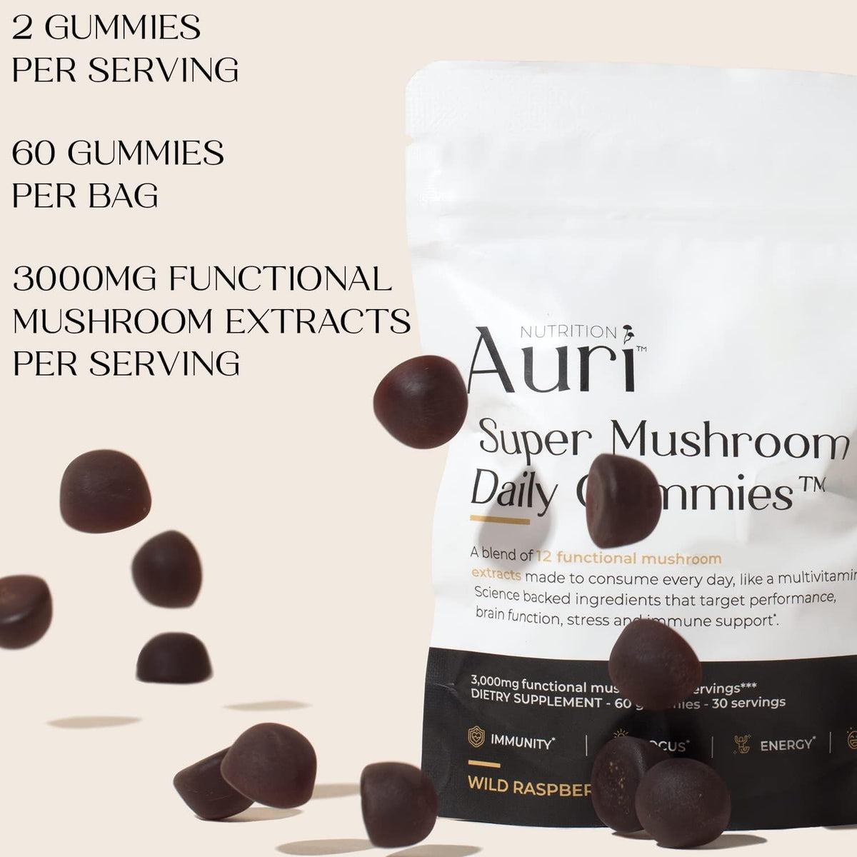 Auri Nutrition Super Mushroom Daily Gummies – All-in-One Functional Gummy