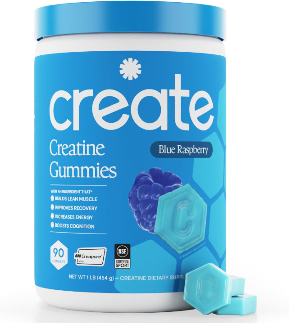 Create Creatine Monohydrate Gummies for Men & Women, Boost Focus, Strength, and Endurance, Anti-Melting Formula, Vegan, Gluten-Free, Non-GMO, 1.5g of