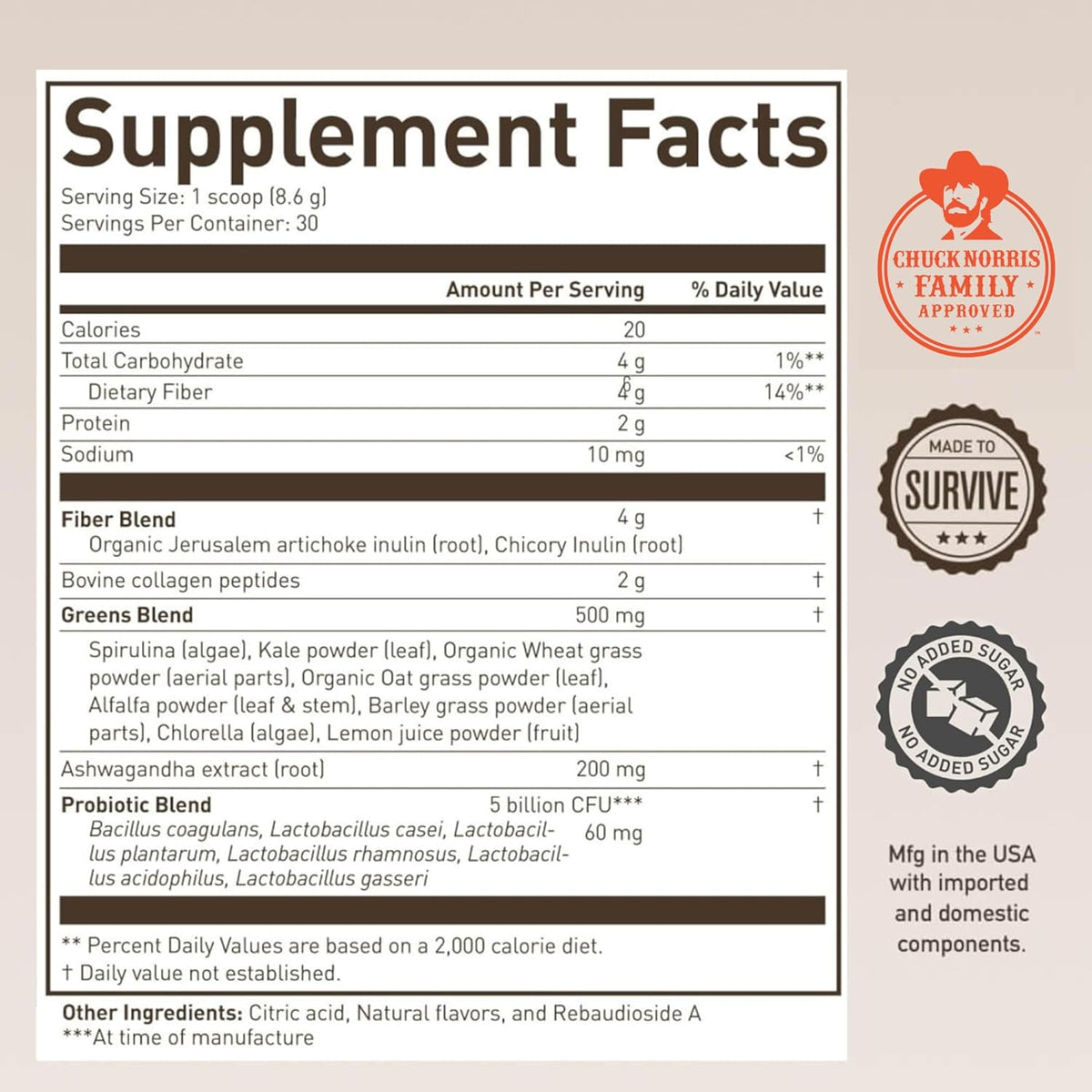 ROUNDHOUSE PROVISION Morning Kick, Zero Sugar Greens Superfood Powder supplement