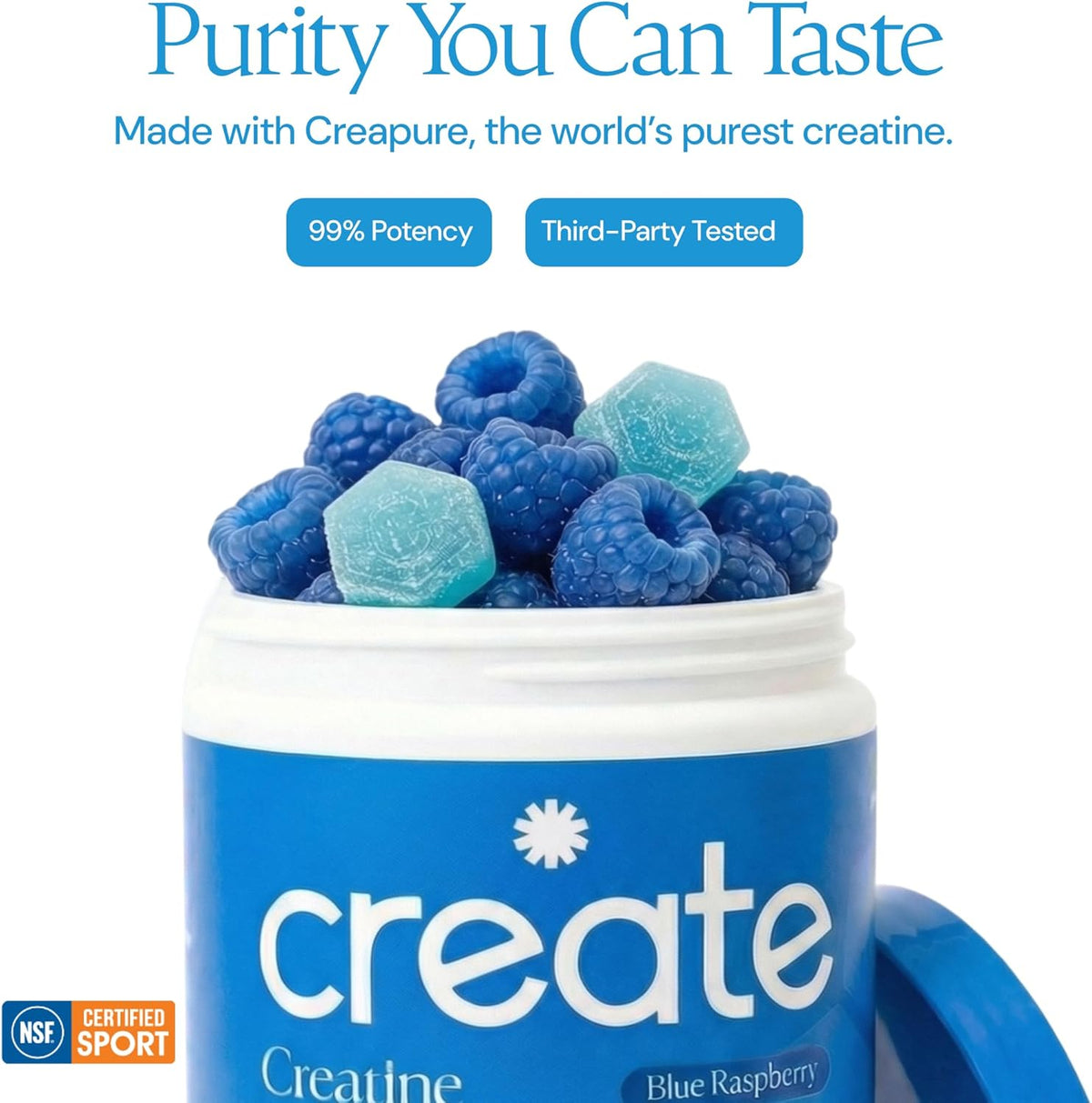 Create Creatine Monohydrate Gummies for Men & Women, Boost Focus, Strength, and Endurance, Anti-Melting Formula, Vegan, Gluten-Free, Non-GMO, 1.5g of