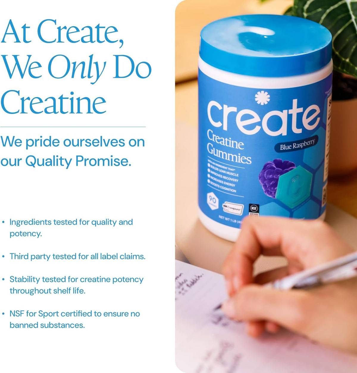 Create Creatine Monohydrate Gummies for Men & Women, Boost Focus, Strength, and Endurance, Anti-Melting Formula, Vegan, Gluten-Free, Non-GMO, 1.5g of