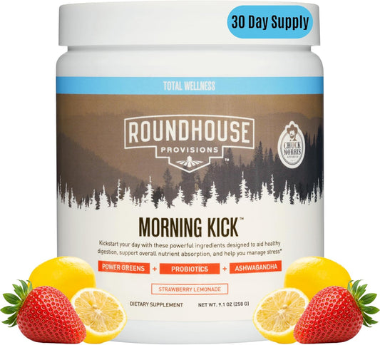 ROUNDHOUSE PROVISION Morning Kick, Zero Sugar Greens Superfood Powder supplement