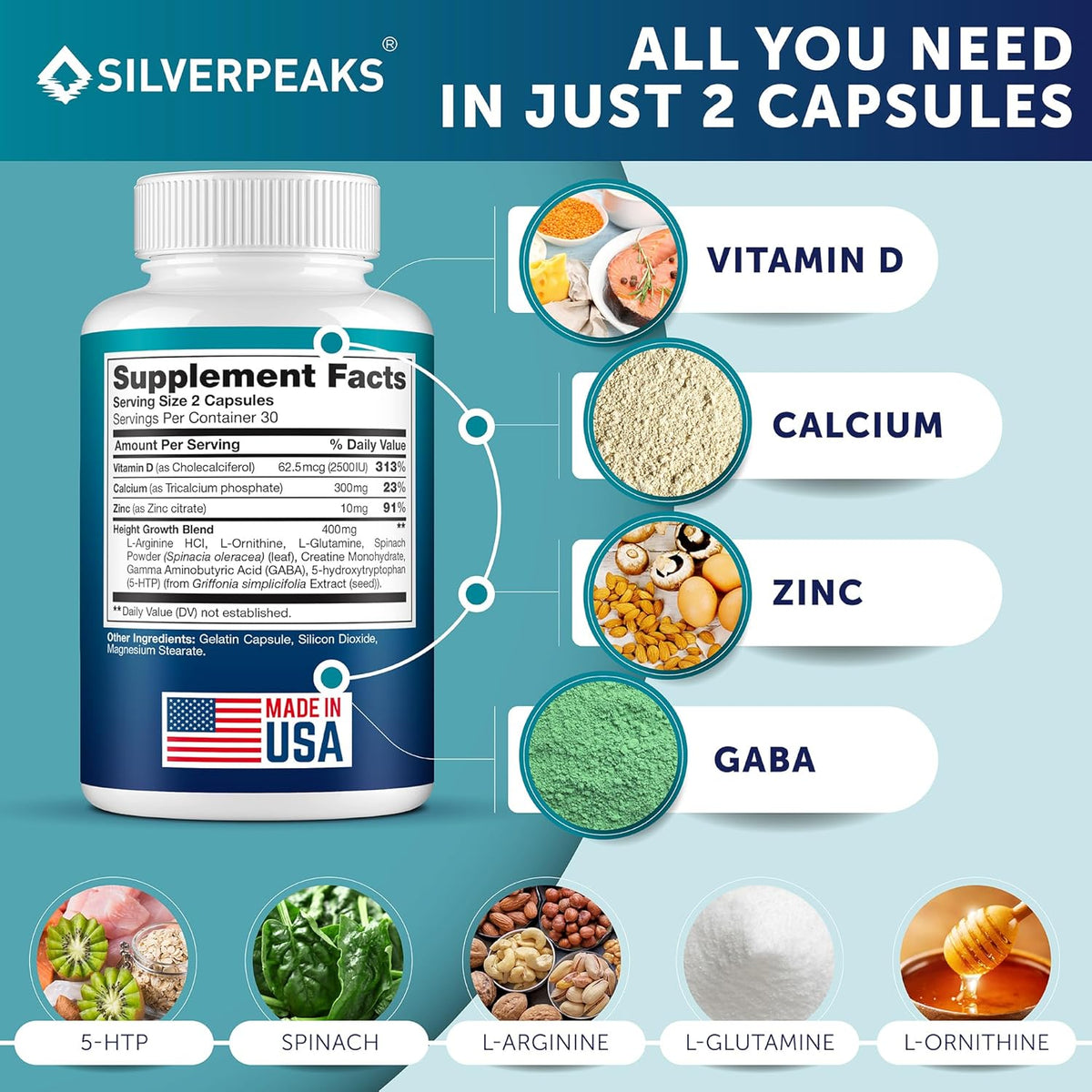Height Growth Maximizer - Natural Pills to Help You Grow Taller Made in USA with Calcium, Zinc, GABA & Vitamin D3 for Bone Strength, Joint Support