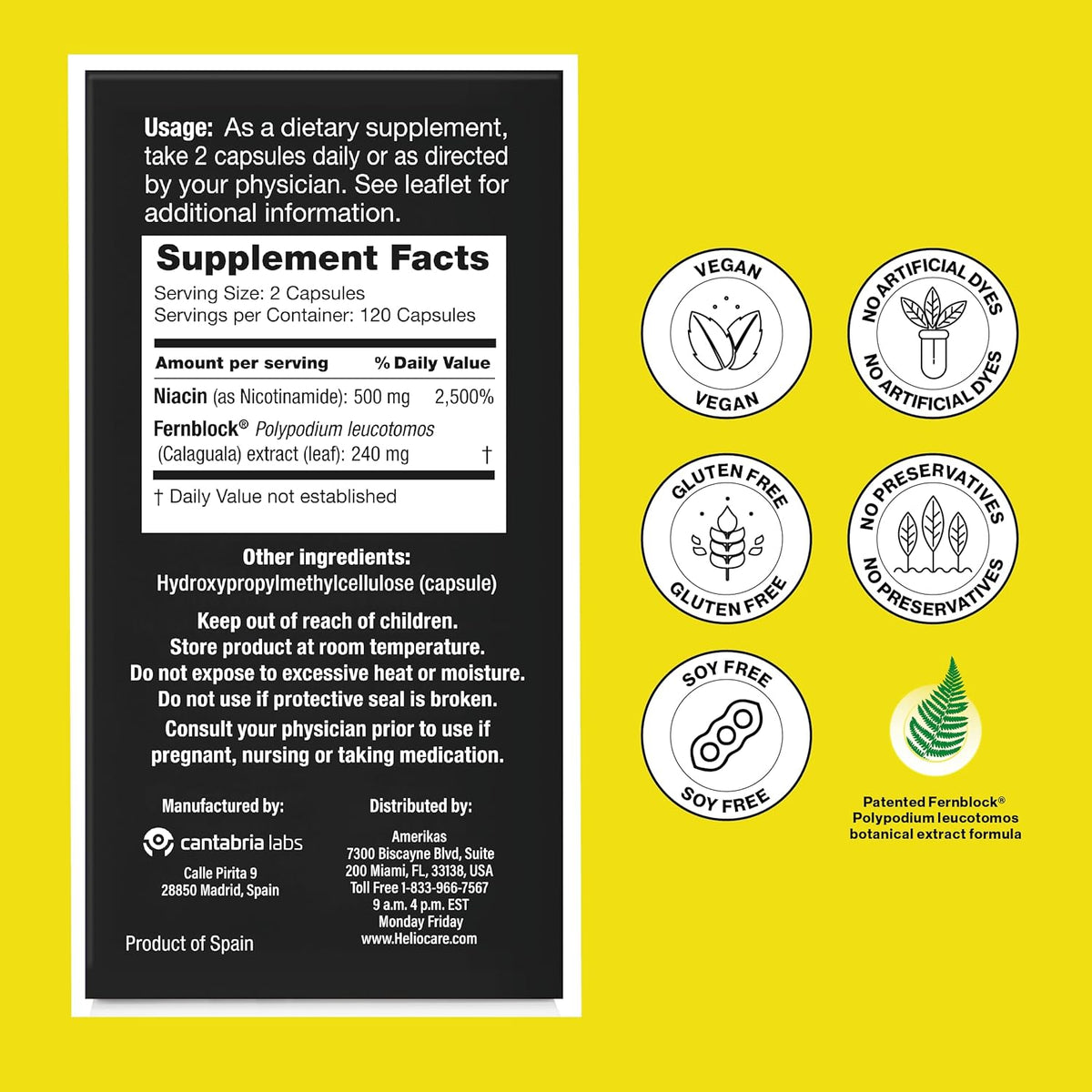 Heliocare Advanced Niacin B3 Supplement: Fernblock PLE Extract 240mg Per Serving