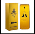 Paco Rabanne Million Elixir perfume shown with its gold box and matching rectangular bottle on a white background.