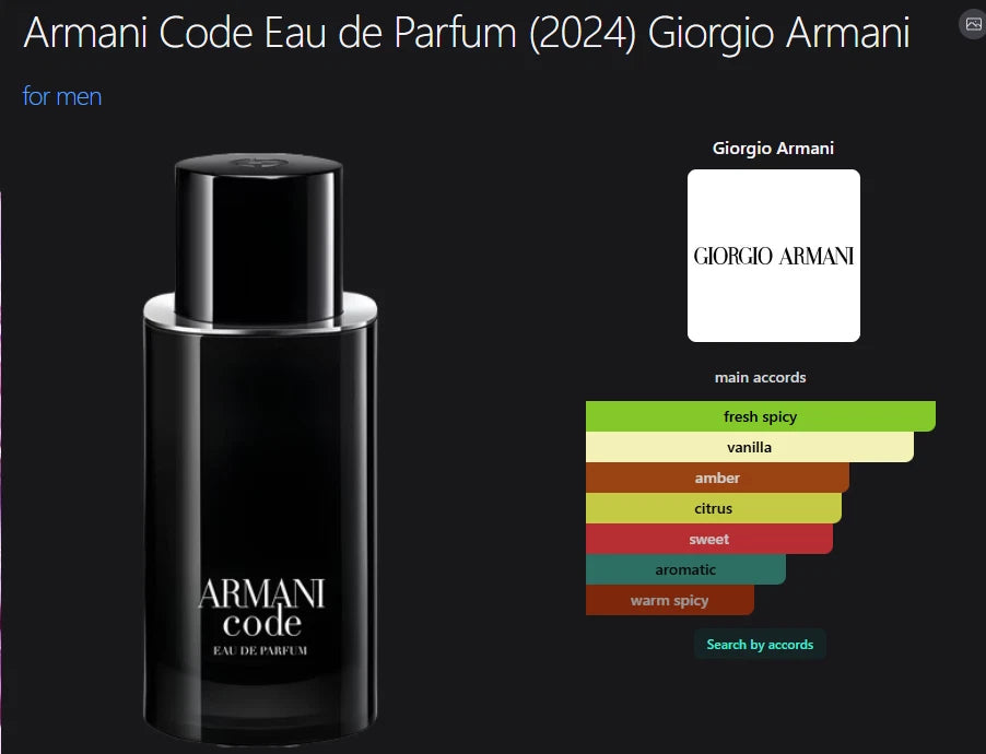 Giorgio Armani Code Parfum men's fragrance bottle